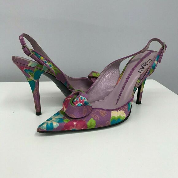 ELMAN VENEZIA SILK SHOES FLORAL ROSETTE SEXY SLINGBACKS MADE‎ IN ITALY 35 1/2 - Picture 1 of 6